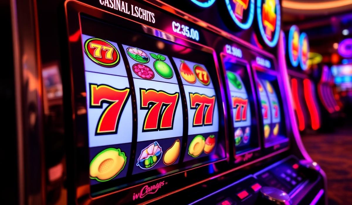 Tragamonedas con simbolos de frutas y 777 en un casino sin licencia disponible en España